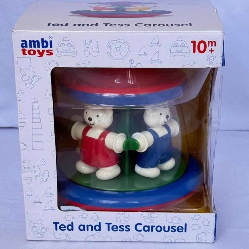 Ambi Toys Tess & Ted Pop Toy Push Bear Spins PopUp Baby 7.5 Inch  Toy NIBVtg 90s